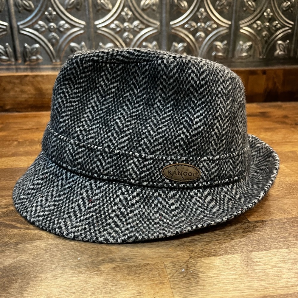 Kangol Gaffer Trilby Hat Small Wool Herringbone Gray Black Heritage Fedora